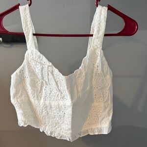 White Eyelet Cropped Tank Top - (cider)